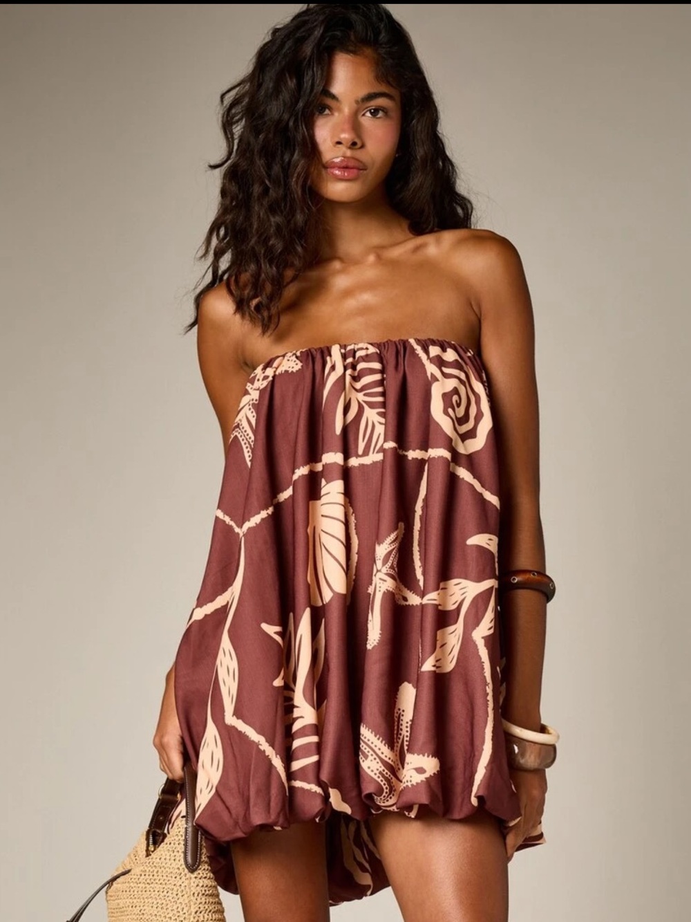 Strapless Brown & Cream bubble dress or Beach Cover-Up. NWT. SIZE M
